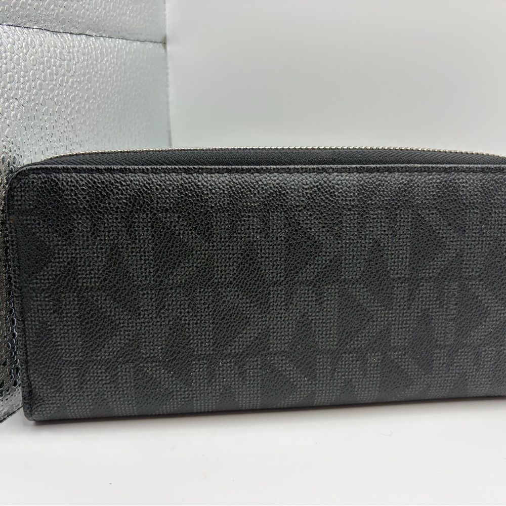 Michael Kors Black MK Logo Zip-Around Wallet with Plaque - Picture 2 of 3